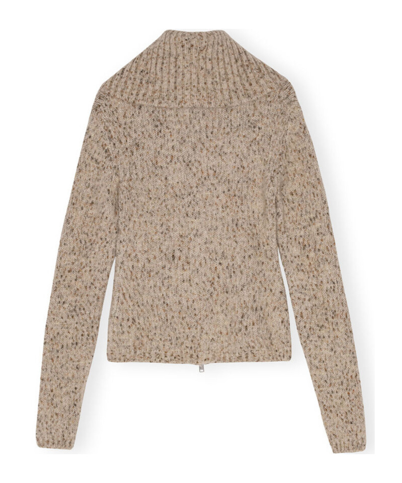 Ganni Alpaca-cotton-blend Zip-up Sweater In Nude