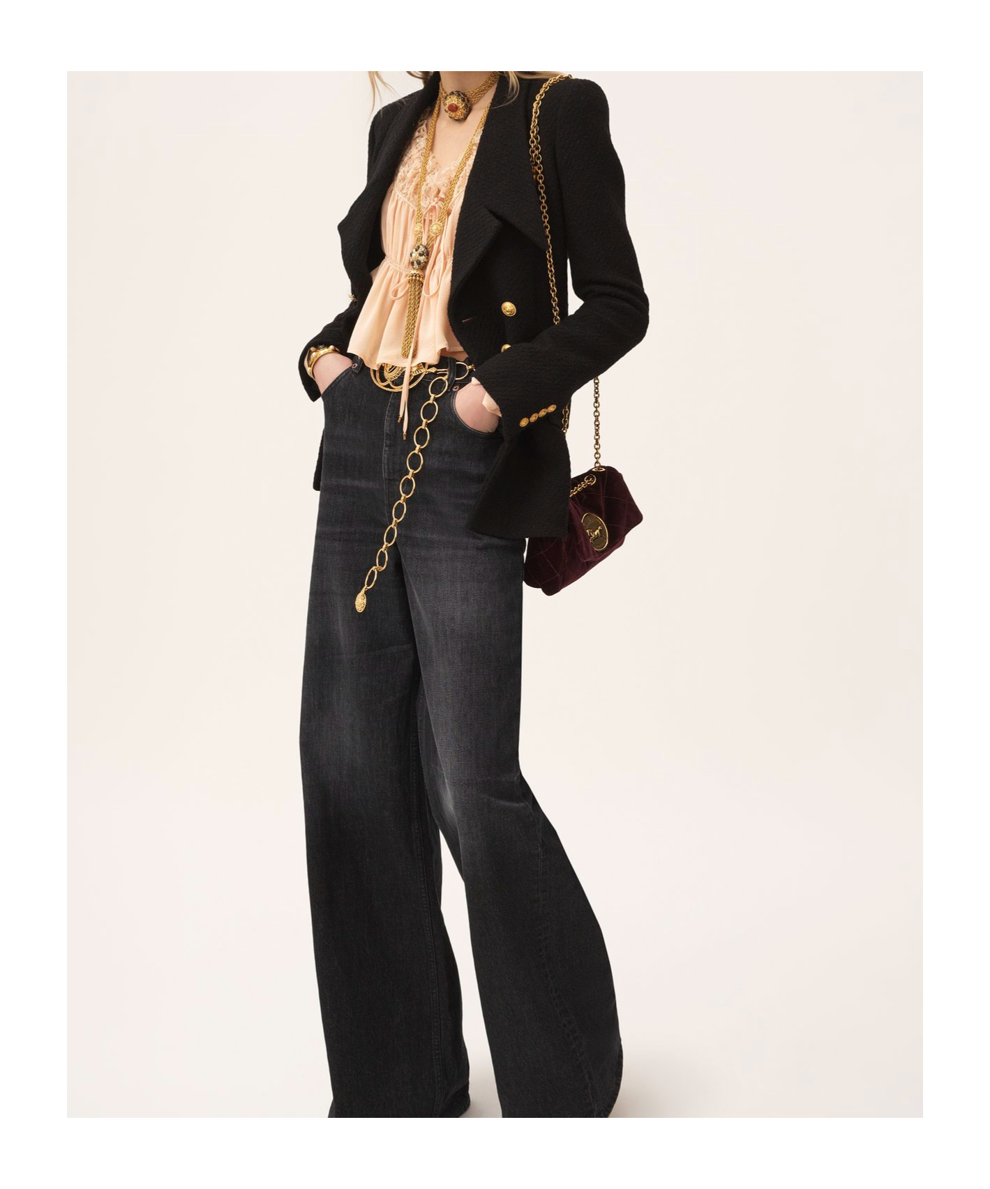 Chloé Cascade-lapel Double-breasted Boucle Jacket In Black