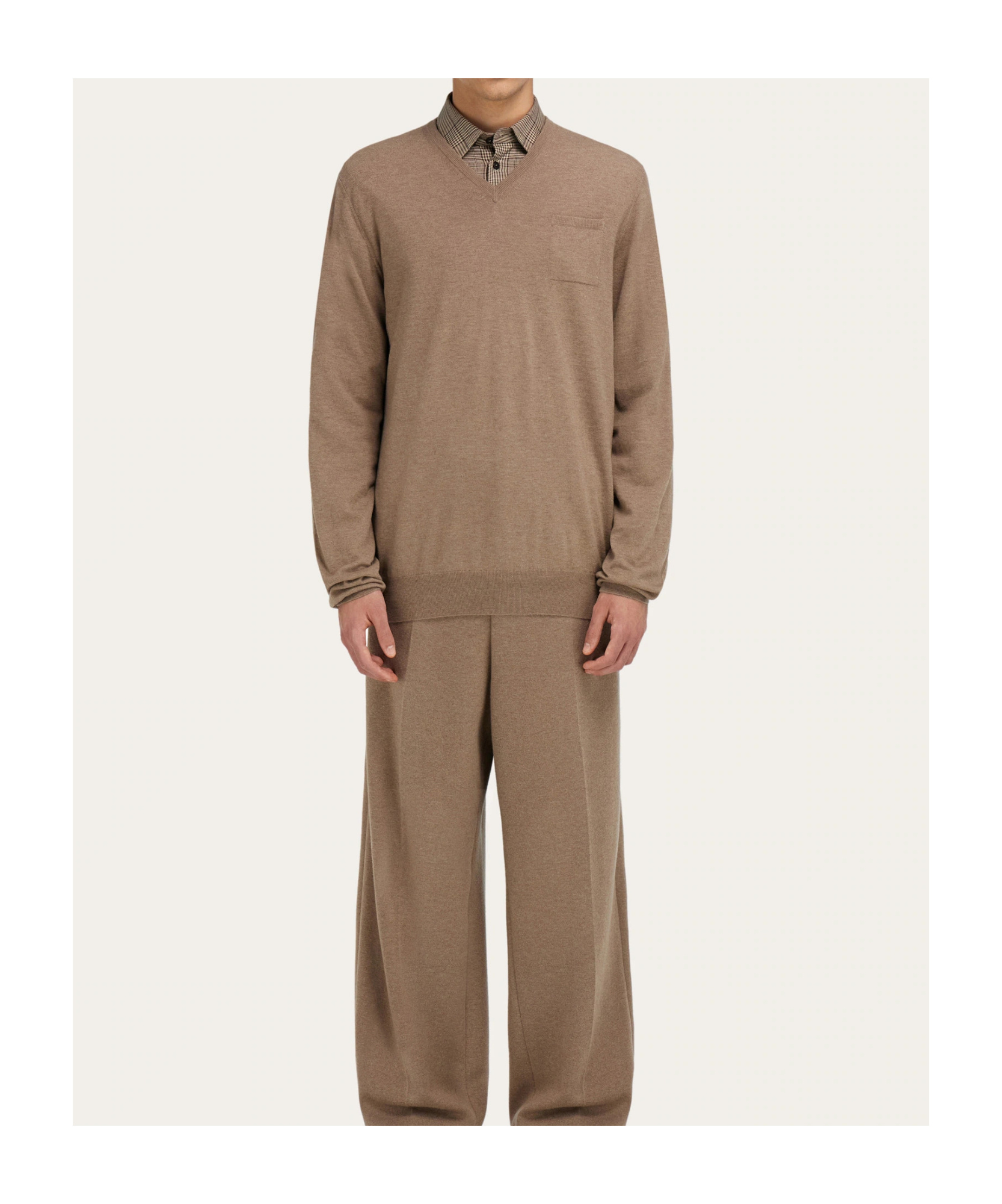 Ferragamo V-neck Sweater With Pocket Detail In Brown