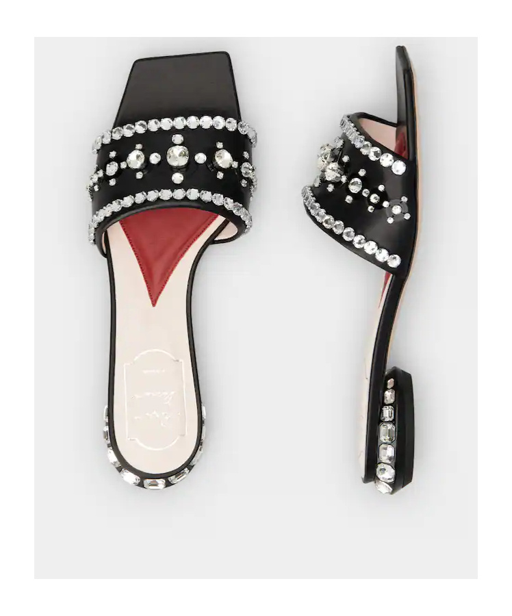 ROGER VIVIER STRASS HEEL DISCO MULES IN NAPPA LEATHER