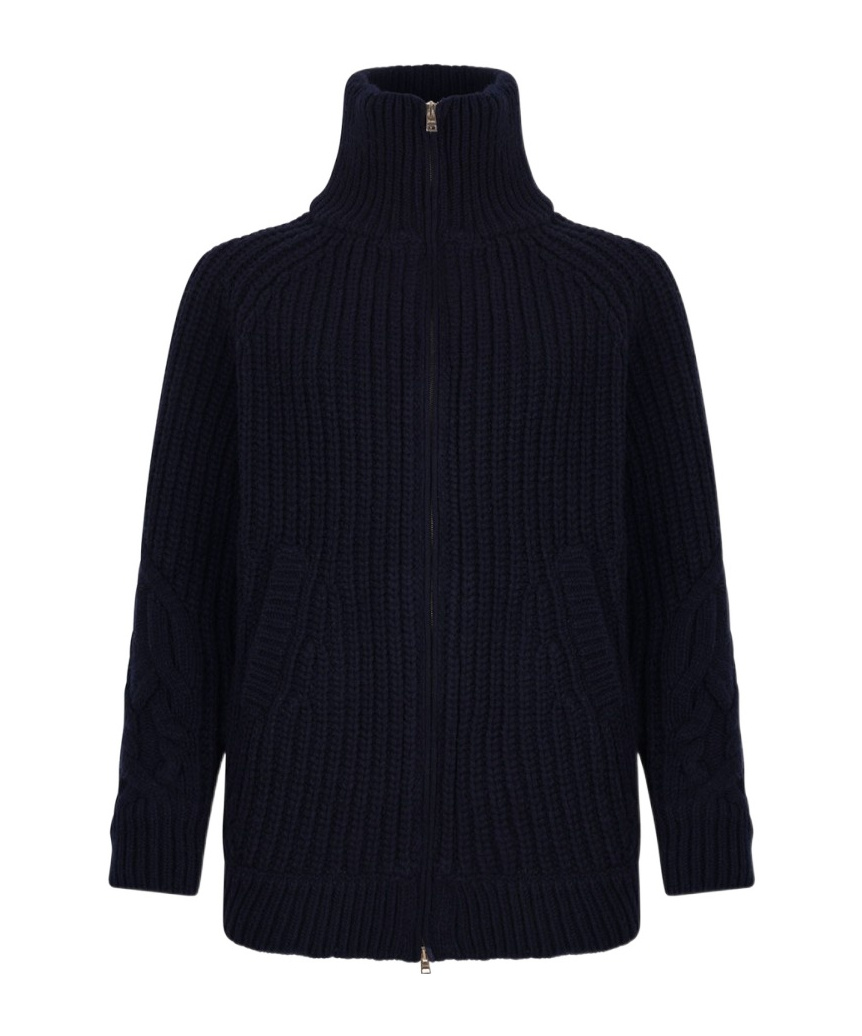 Herno High-neck Knitted Jacket In Blue