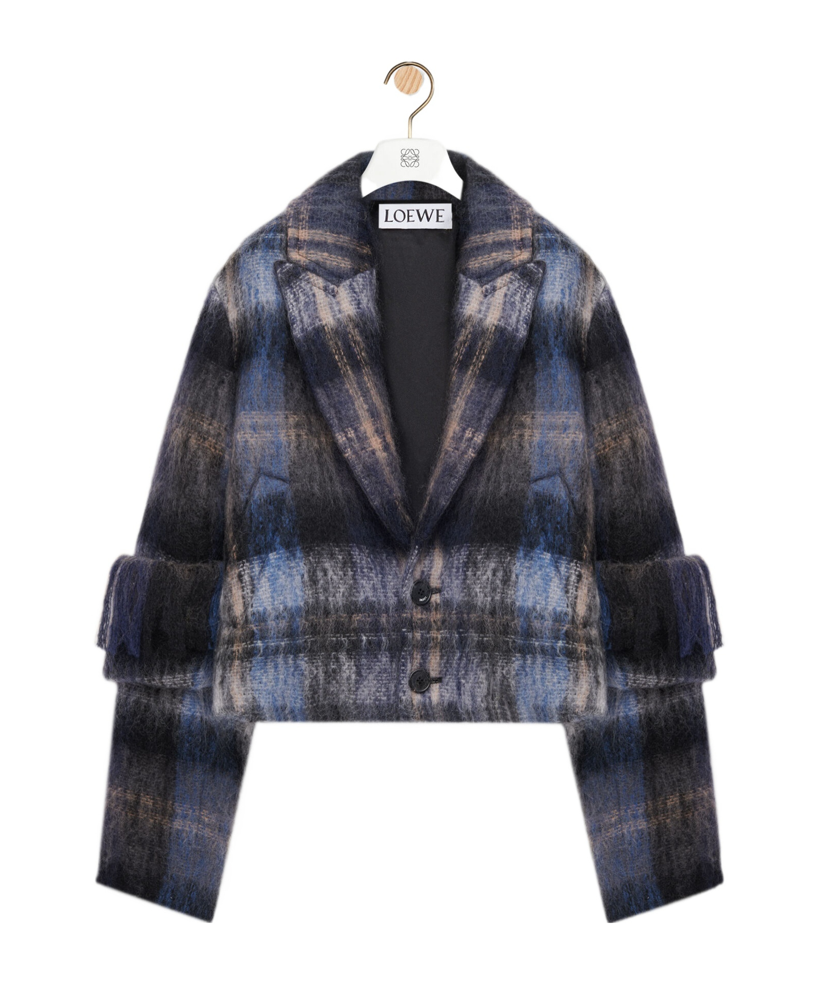 Loewe Mohair-wool Scarf-detail Check Coat In Multi