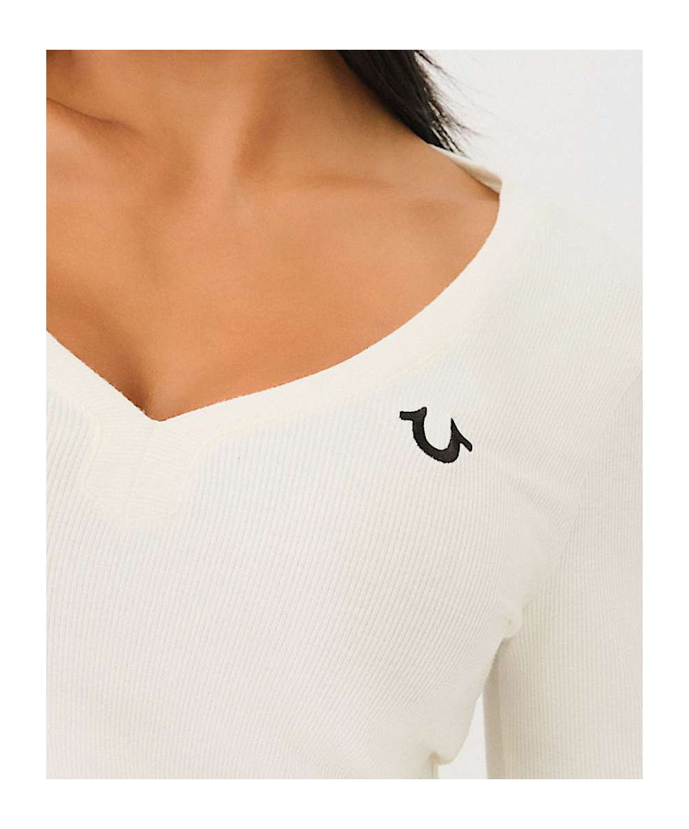 TRUE RELIGION RIBBED HORSESHOE LONG SLEEVE TOP 
