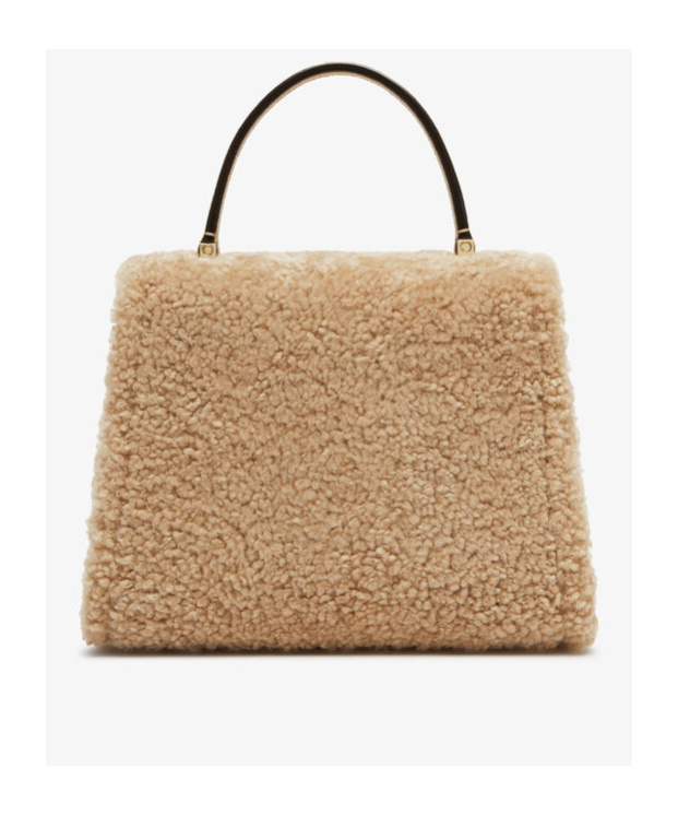 Valextra Shearling Cross Body Bag In Nude