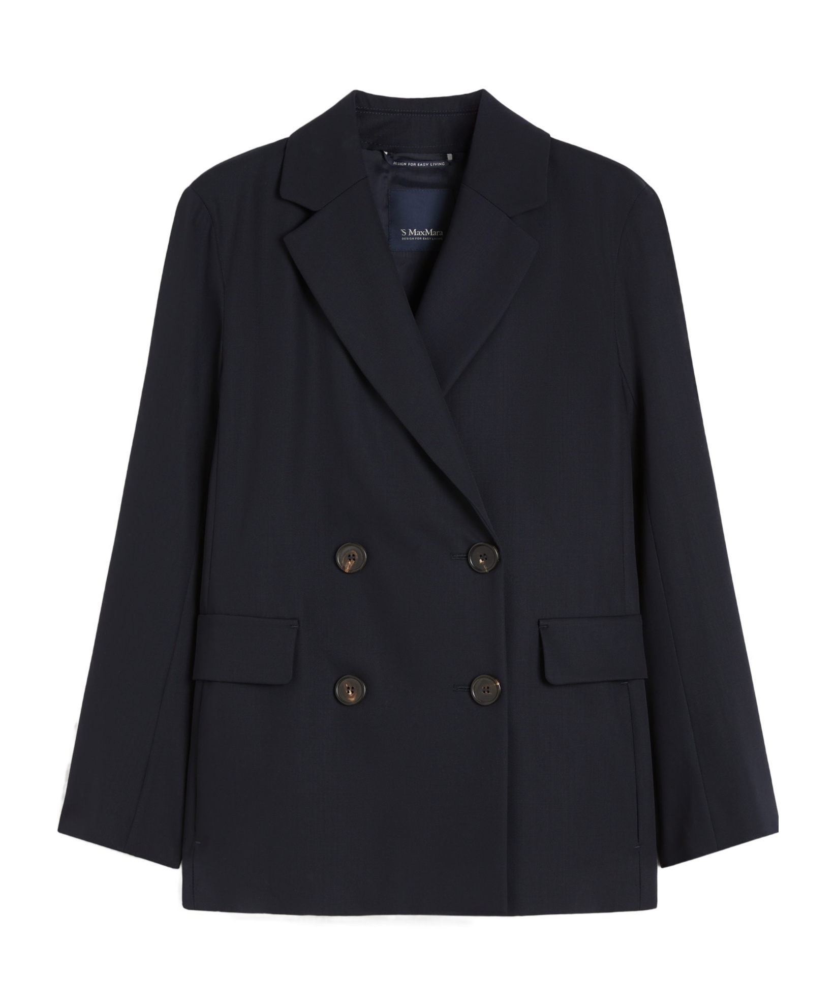 Max Mara Double-breasted Wool Crepe Blazer In Blue
