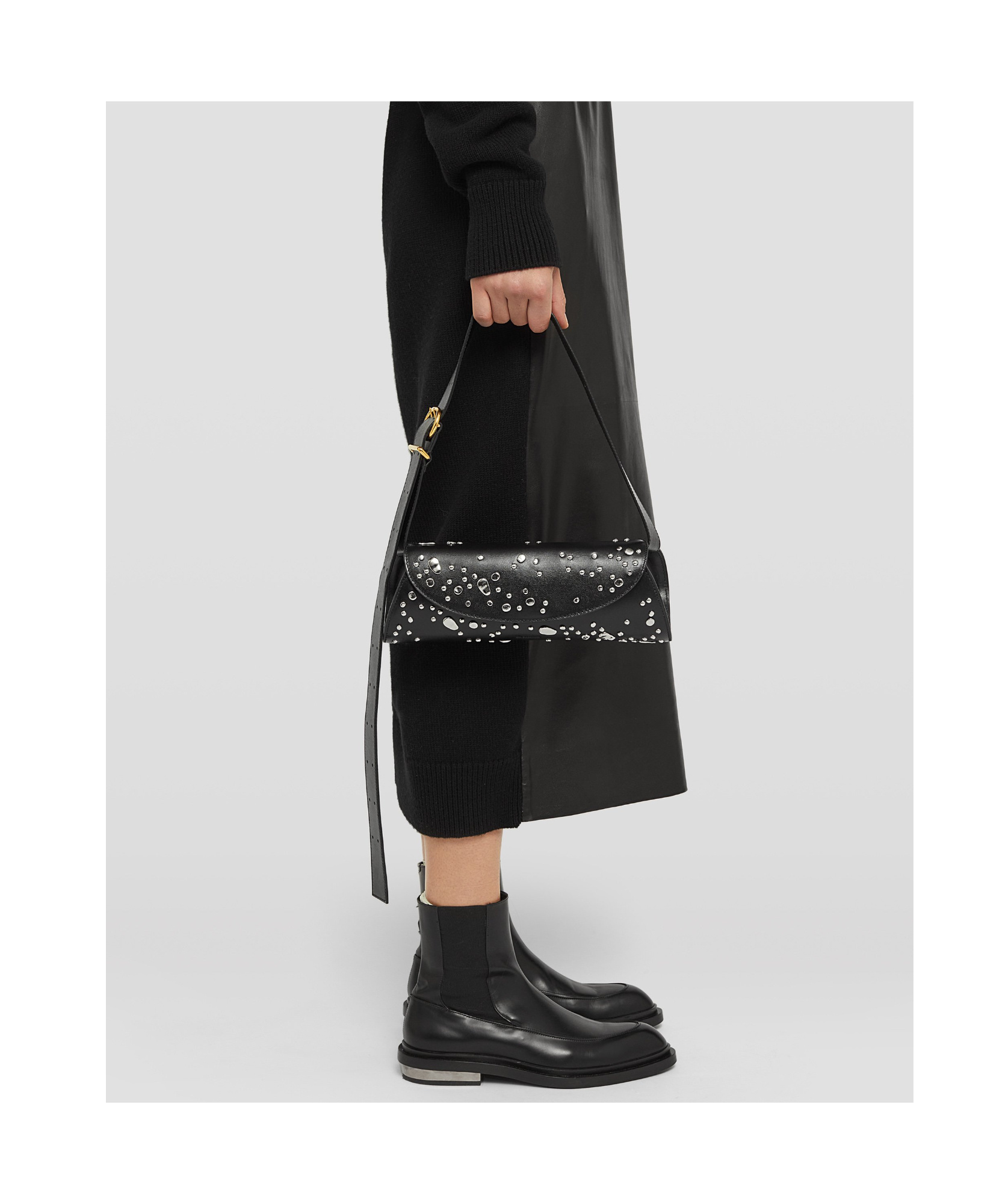 Jil Sander Small Cannolo Studded Shoulder Bag In Black