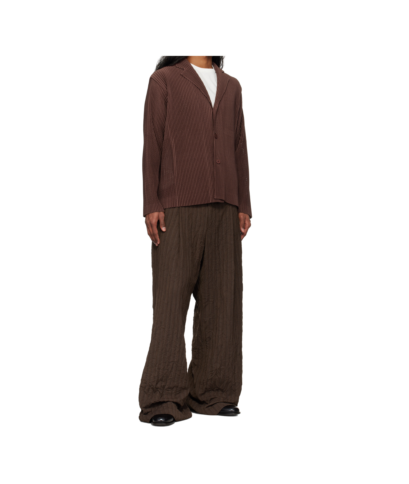 ISSEY MIYAKE BROWN OUTER MESH BLAZER