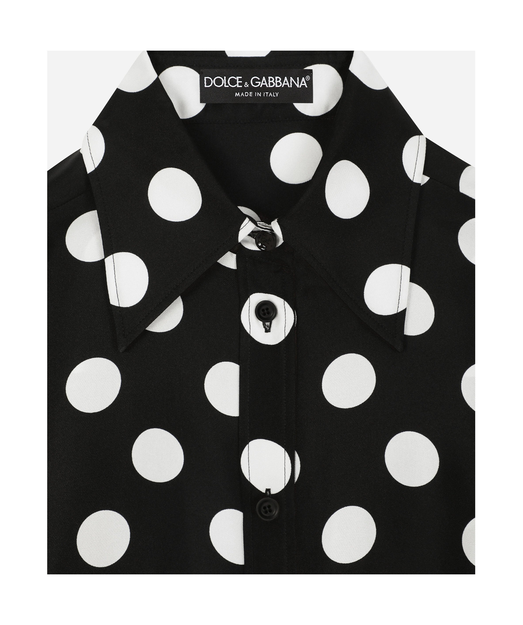 Dolce & Gabbana Polka Dot Pointed Collar Long Sleeve Shirt In Black