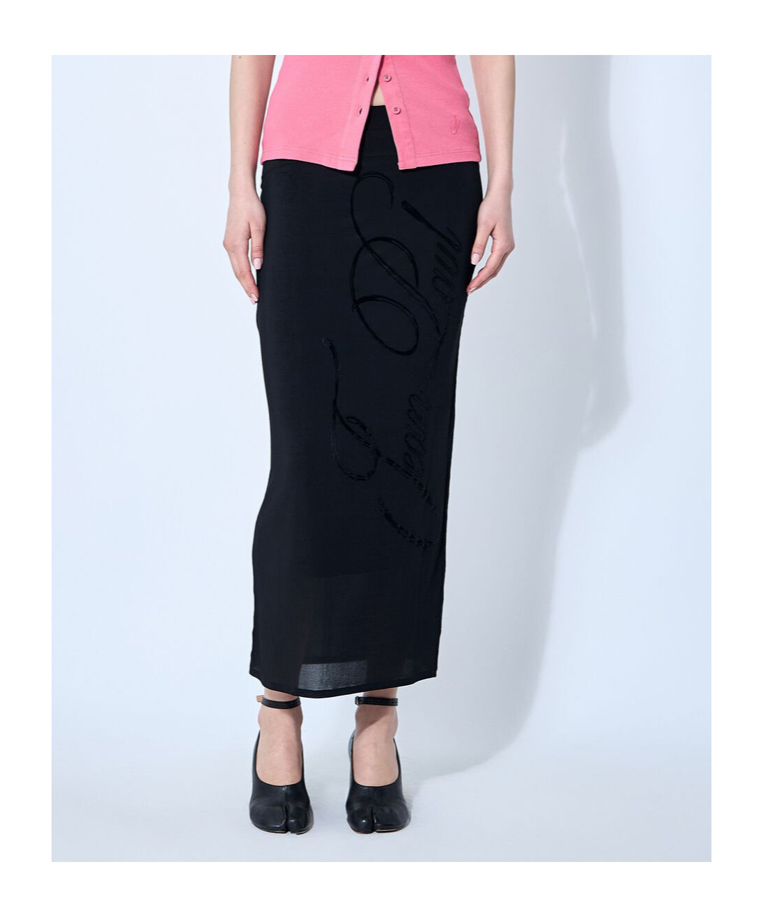 Shop Jean Paul Gaultier Mesh Tattoo Midi Skirt In Black