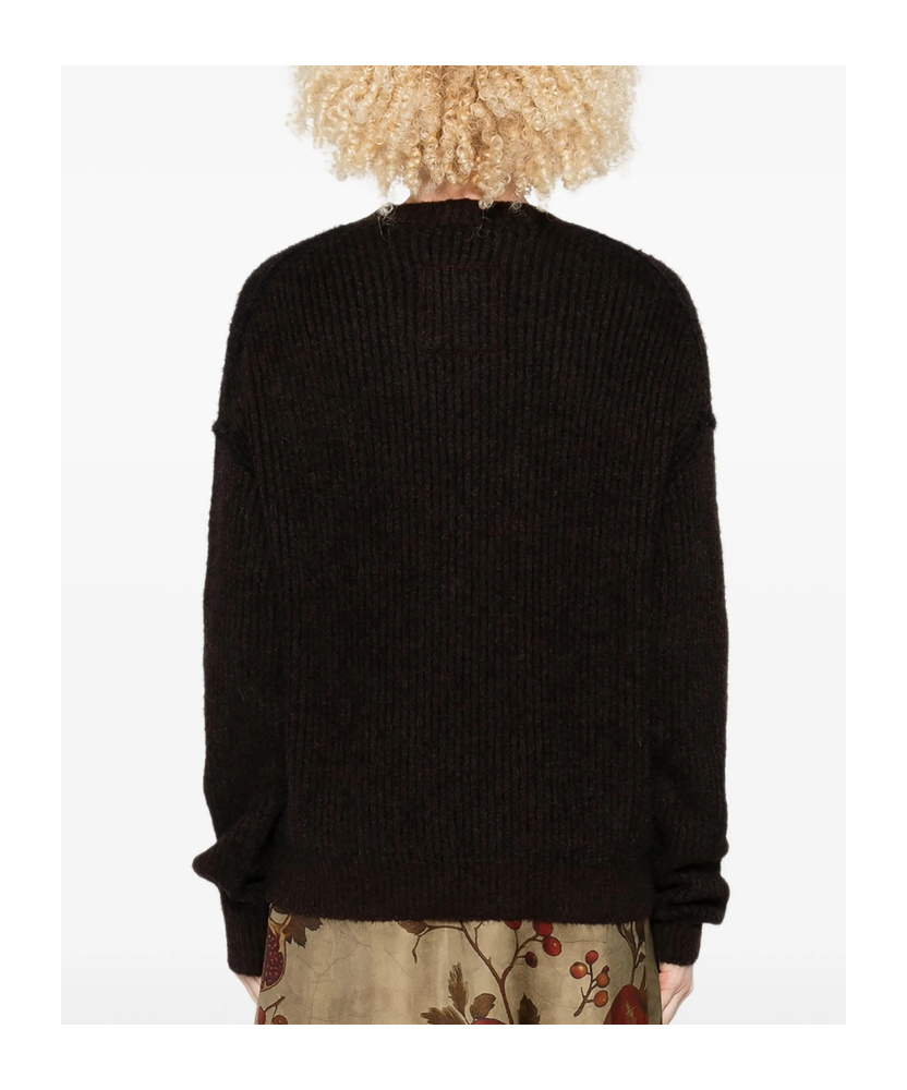 Uma Wang Ribbed Crew-neck Sweater In Brown