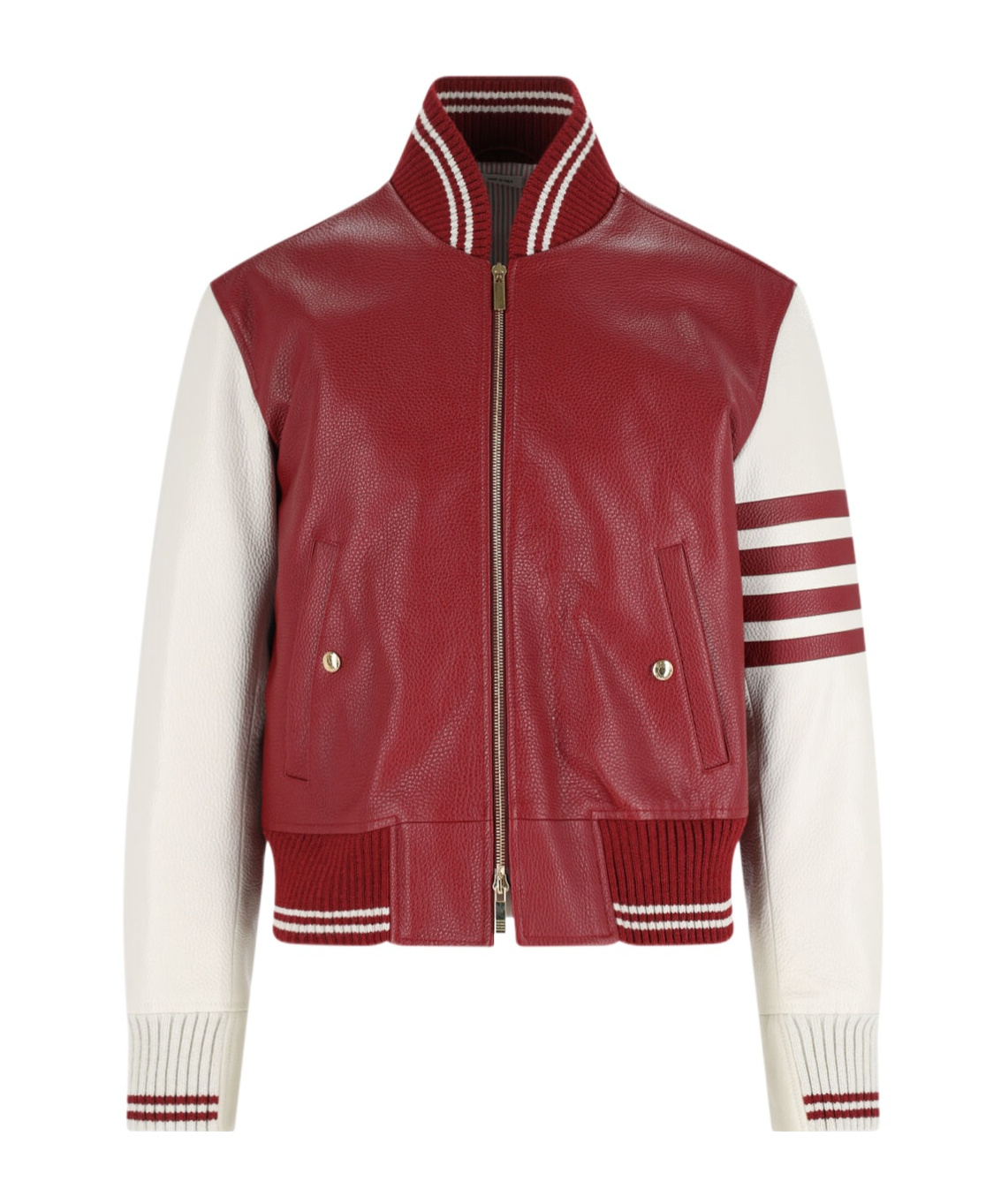 Thom Browne Ribbed Collar Striped Sleeves Jacket Front Pockets