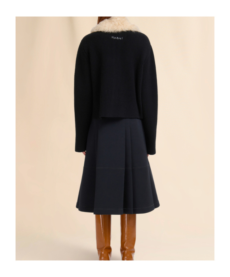 Marni Knitted Jacket With Faux Fur Collar In Black