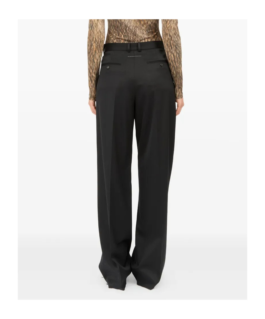 Mm6 Maison Margiela Black Virgin Wool Blend Straight Trousers In Black