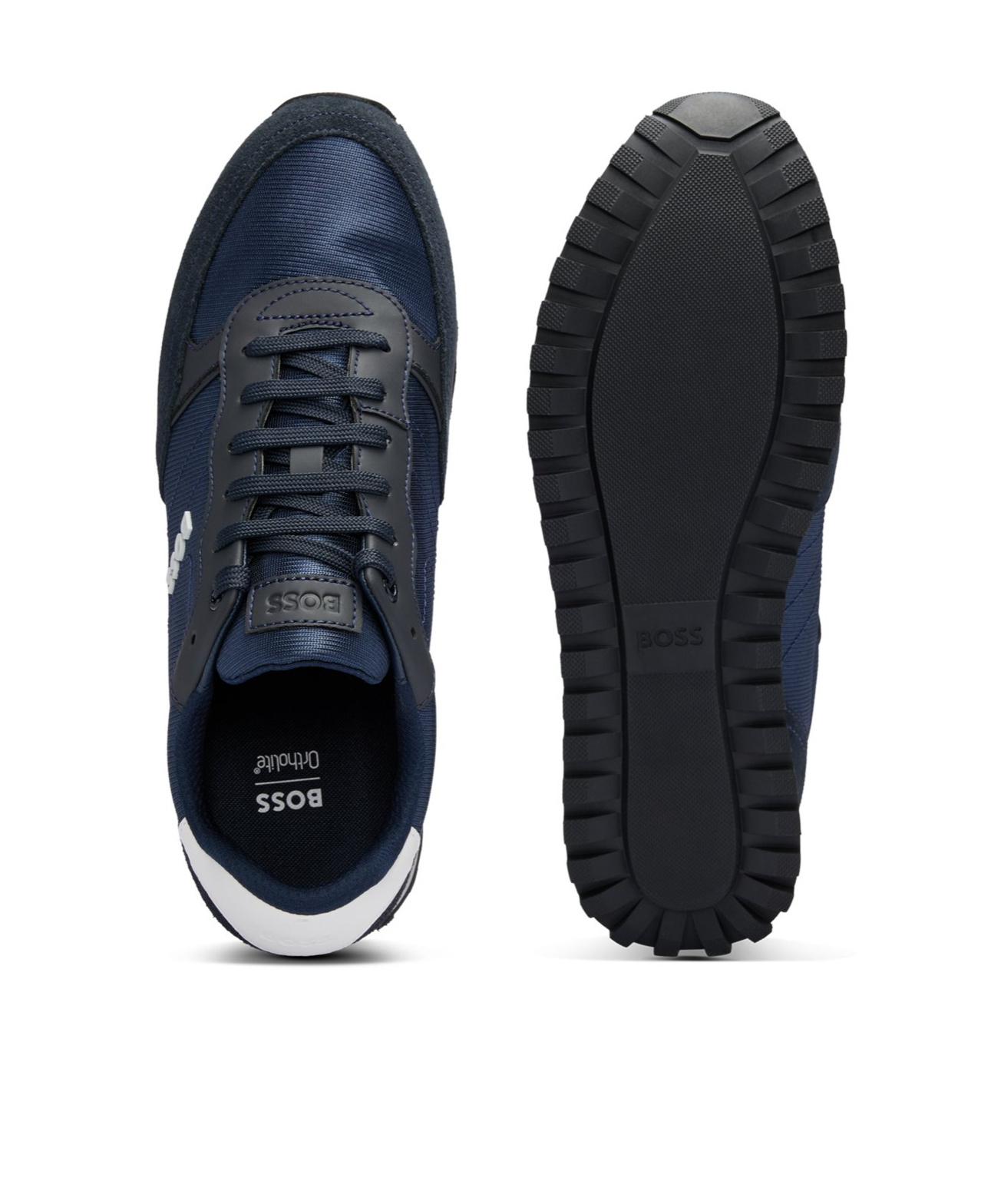 Hugo Boss Mixed-material Trainers With Faux-leather Trims In Black