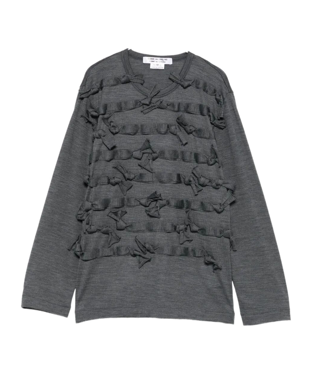 Comme Des Garçons Long Sleeve Ribbed Top With Knot Detail In Gray