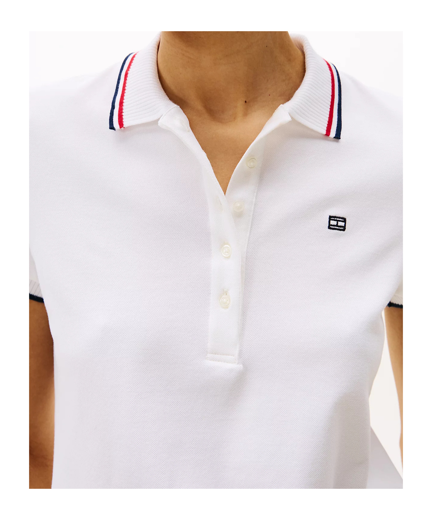 Tommy Hilfiger Slim Polo Collar Contrast Trim In Optical White