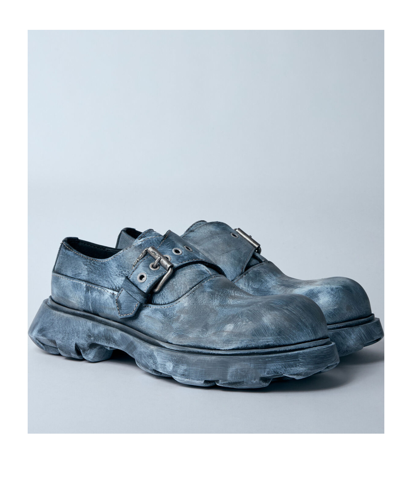 Acne Studios Buckled Leather Shoes In Blue