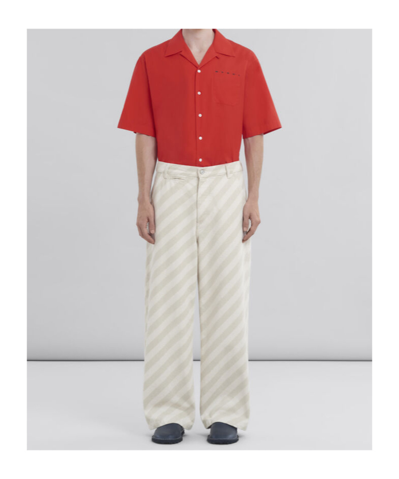 Marni Men Beige Striped Denim Jeans In White