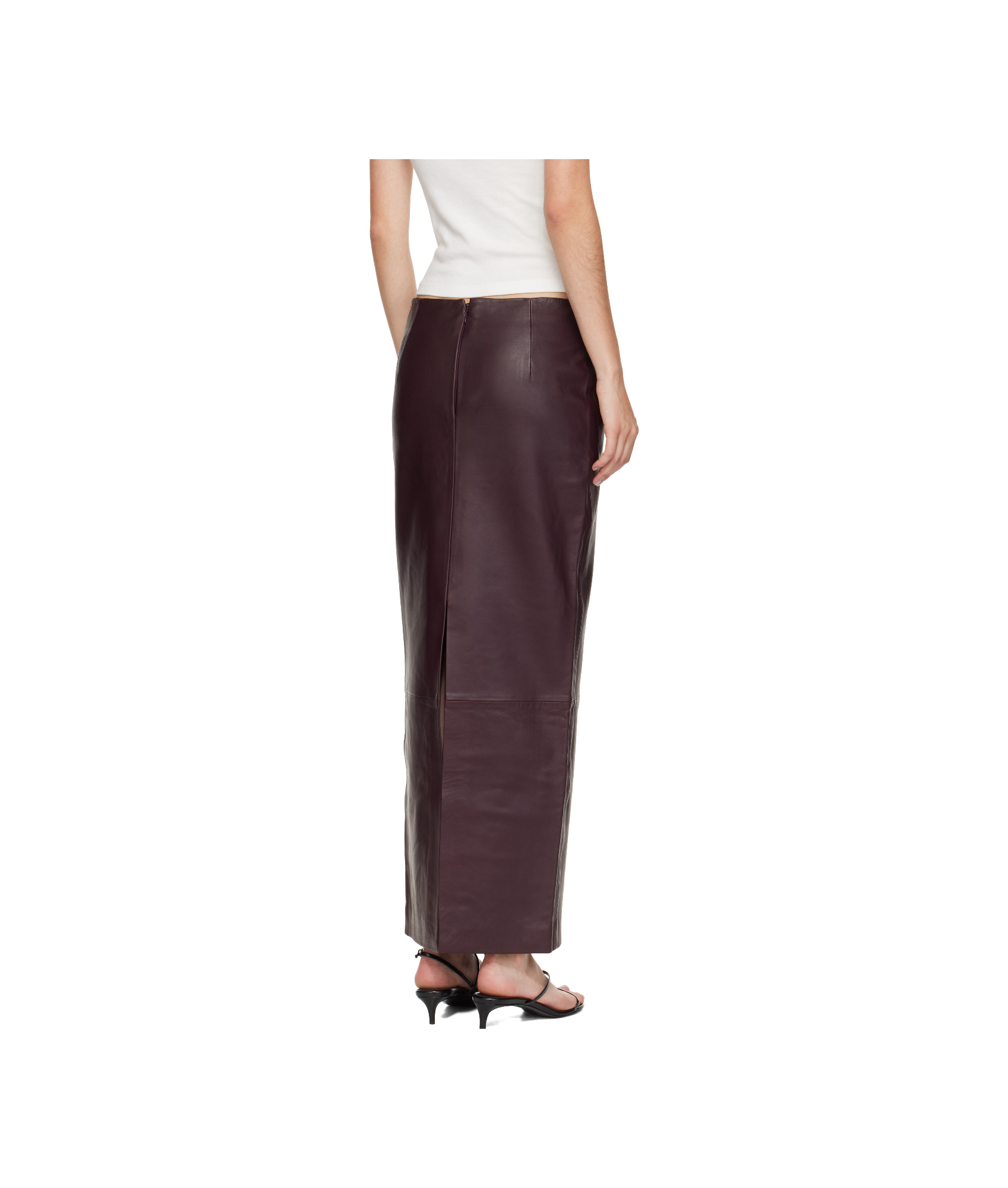 St Agni Exclusive Leather Maxi Column Skirt In Burgundy