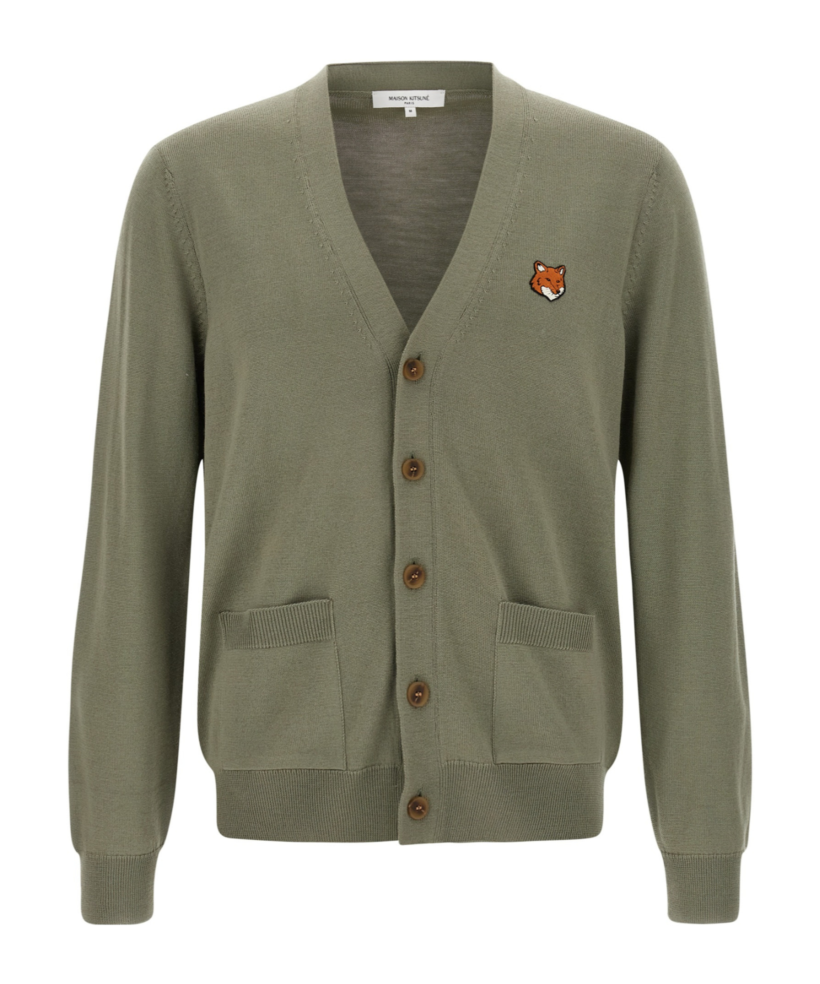 Maison Kitsuné Fox-head Patch Pocket Cardigan In Green