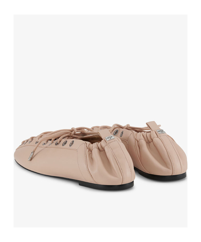 Ganni Beige Lace-up Ballerinas
