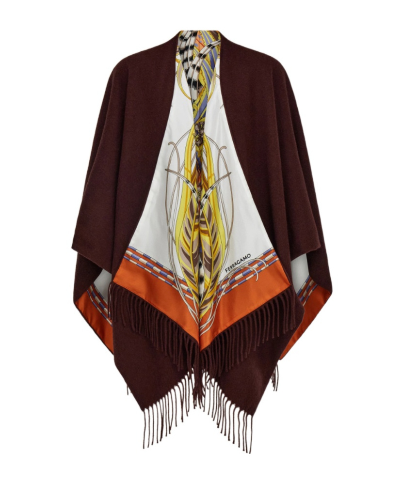Ferragamo Brown Cape With Fringed Hem In Wool And Cashmere Woman In Brown