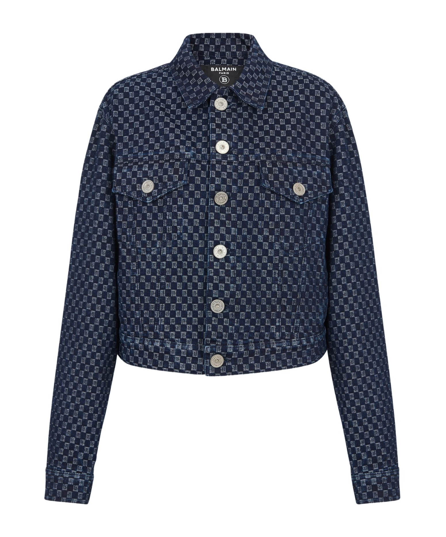 Balmain Monogram Check Jacquard Denim Jacket In Light Beige