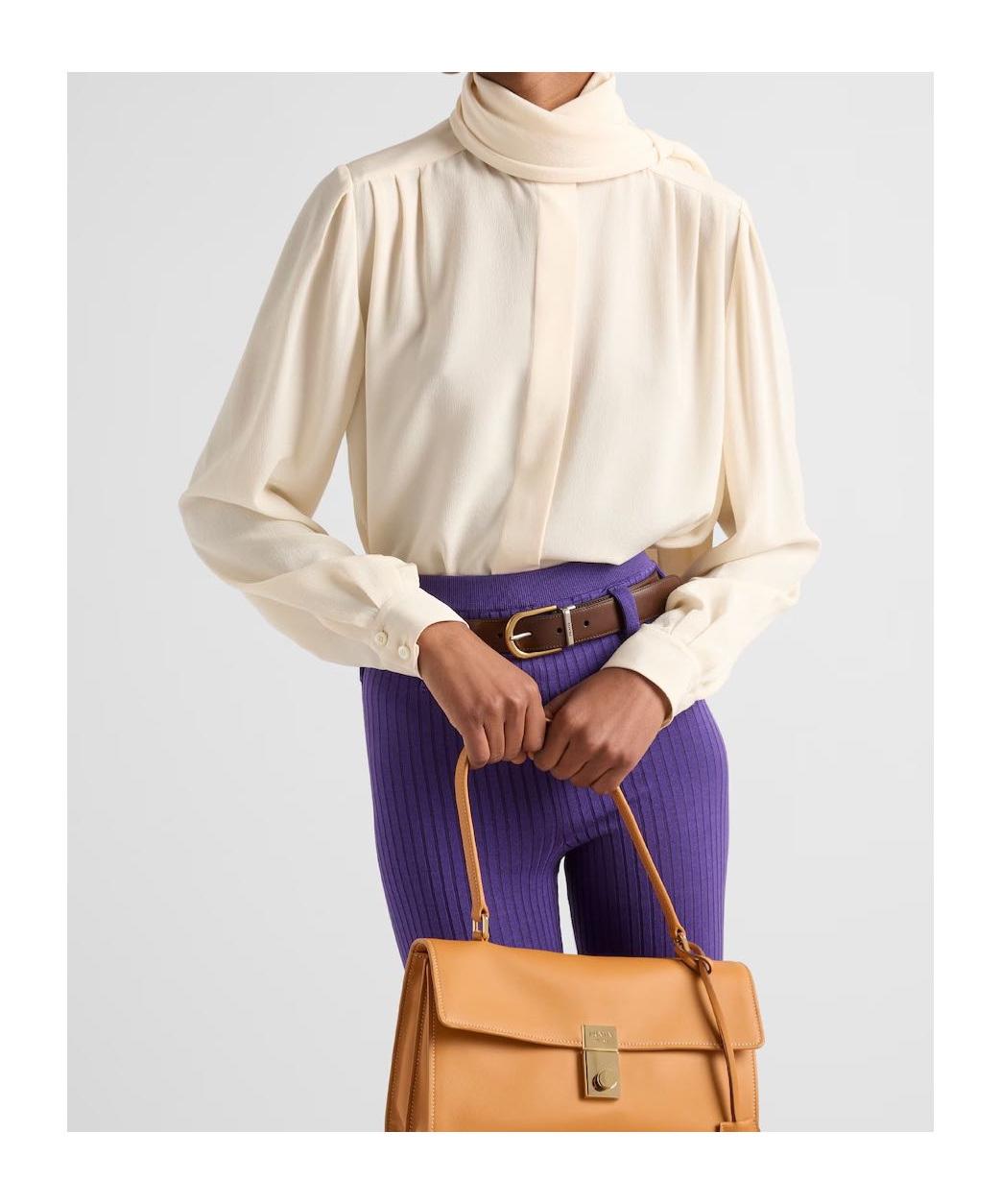 Prada Camicia In Seta Avorio Donna In Nude