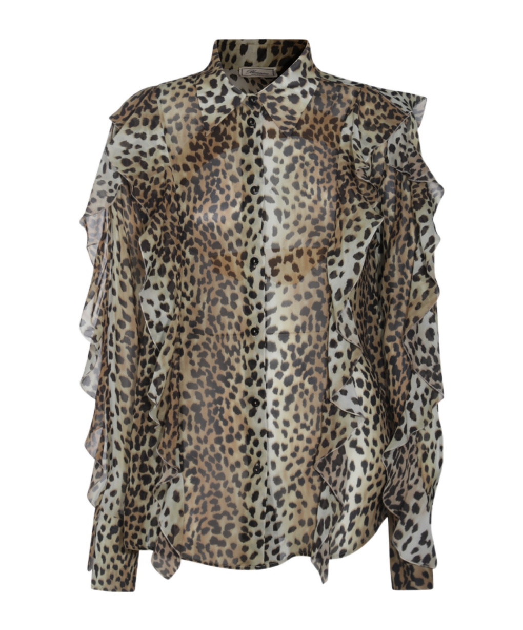Blumarine Silk Chiffon Leopard Shirt In Animal Print