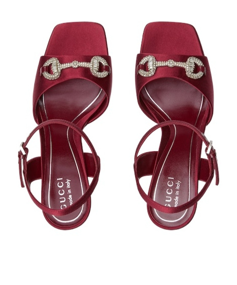 Gucci Women's Sandal With Crystal Horsebit In Red