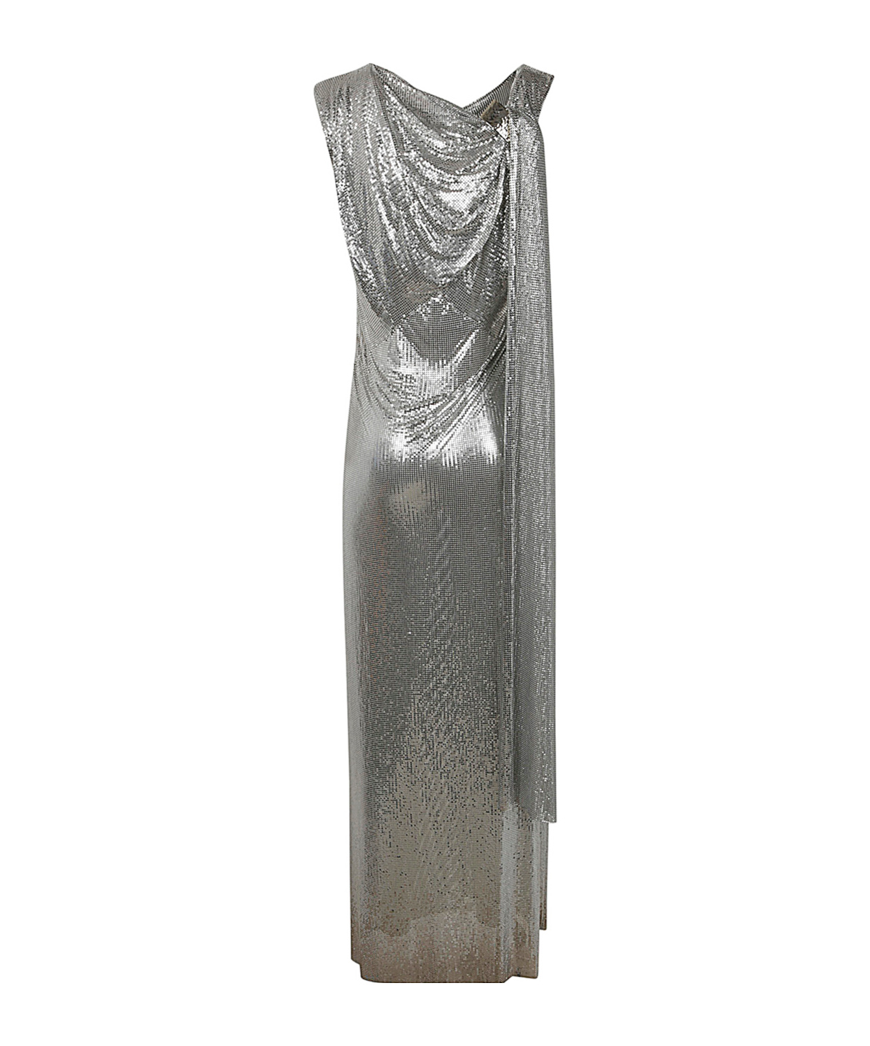 Rabanne Mesh Draped Maxi Sequin Dress In Gray