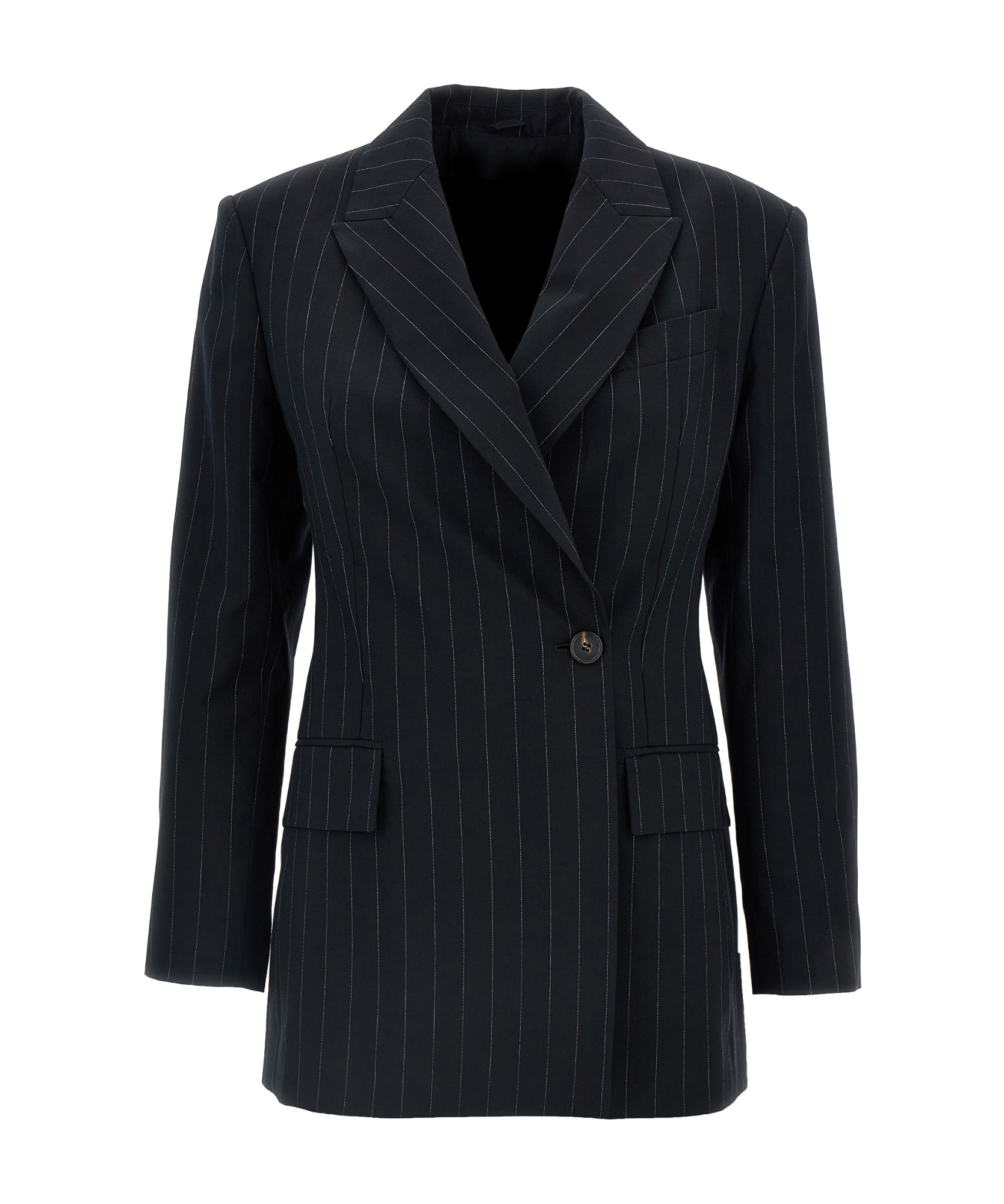 Brunello Cucinelli Black Pinstriped Double-breasted Blazer In Black