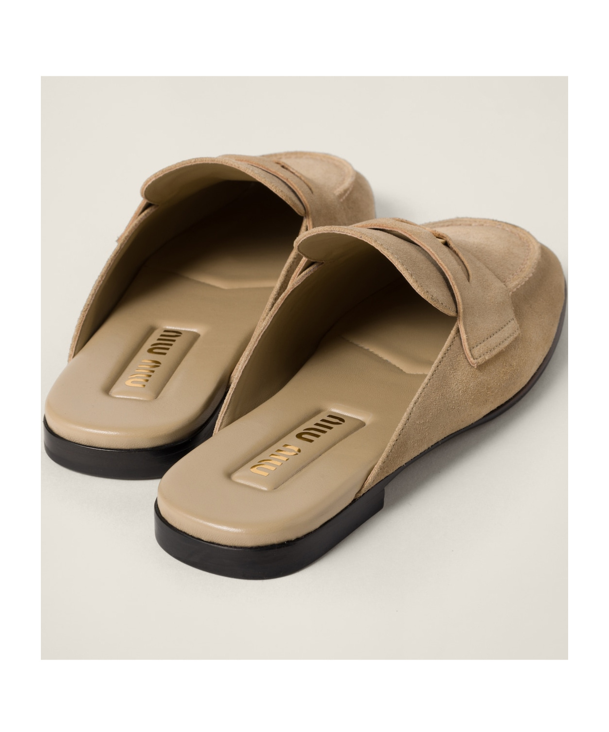 Miu Miu Suede Slippers In Nude