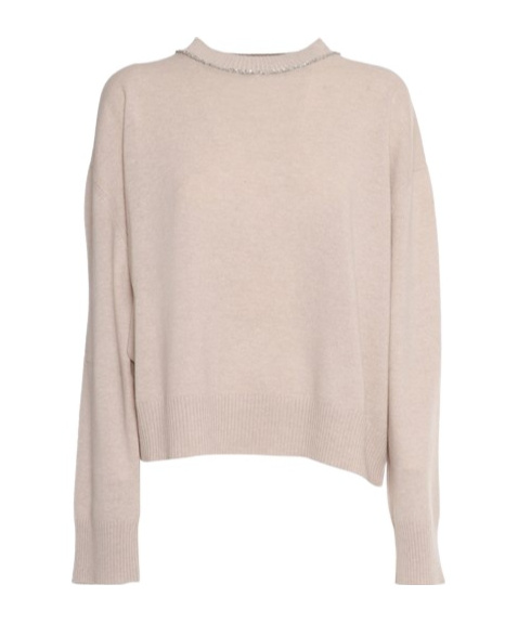 Fabiana Filippi Crew Neck Sweater With Sequin Trim Detail In Pink