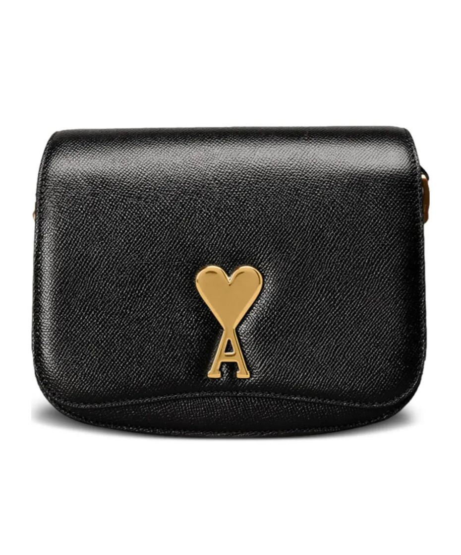 Ami Alexandre Mattiussi Grained Texture Adjustable Strap Bag Gold-tone Hardware In Black