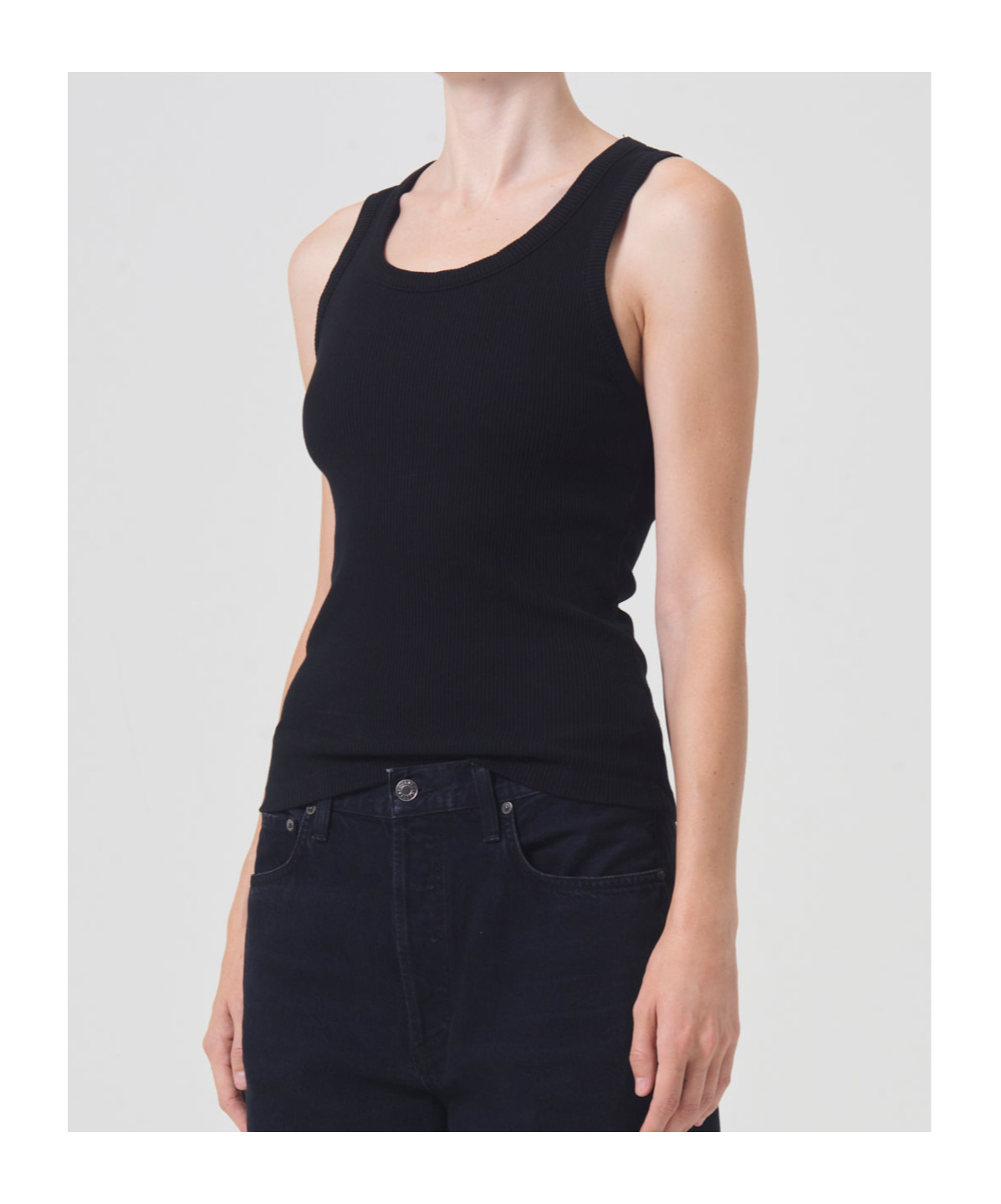 Agolde Poppy Ribbed Tank Top In Black