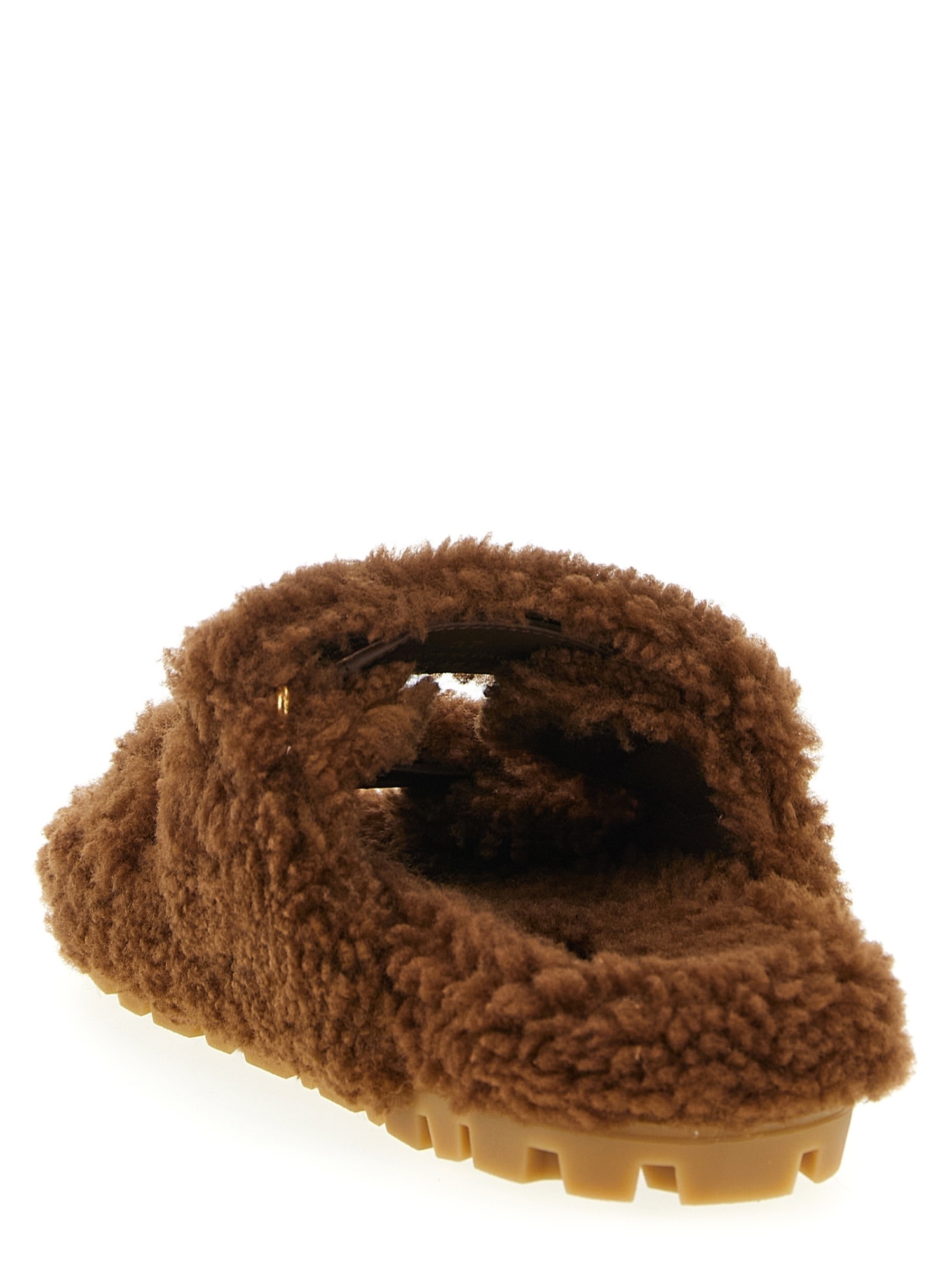 Miu Miu Shearling Sandals In Brown