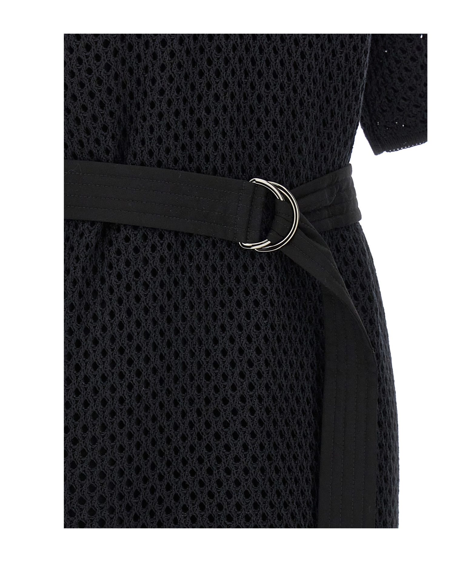Brunello Cucinelli Belted Crochet Knit Midi Dress In Black