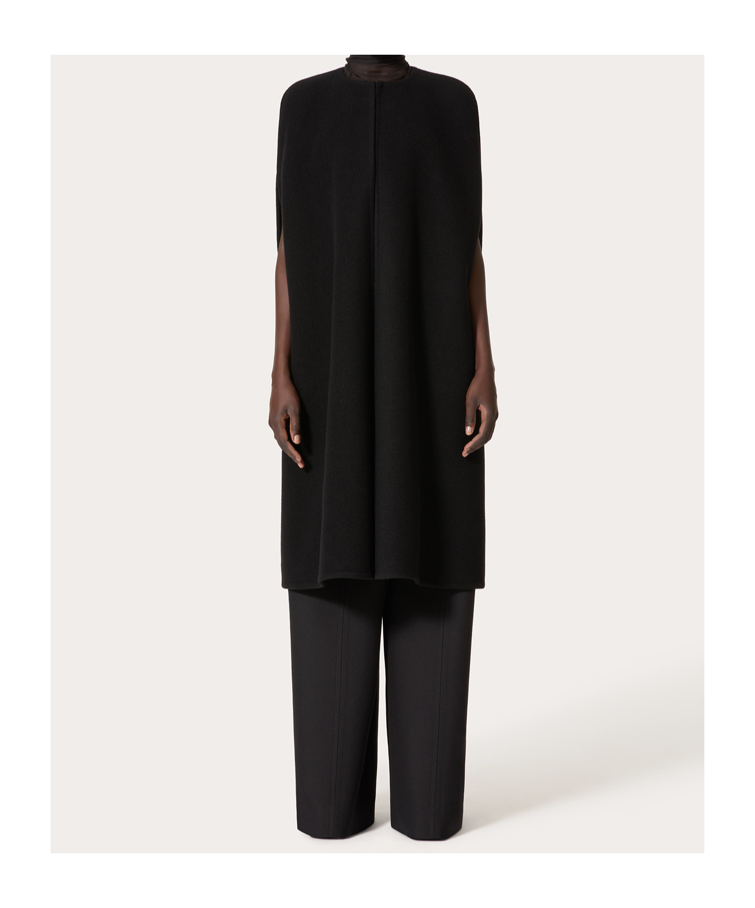 Valentino Broad-shouldered Wool-cashmere Cape In Black