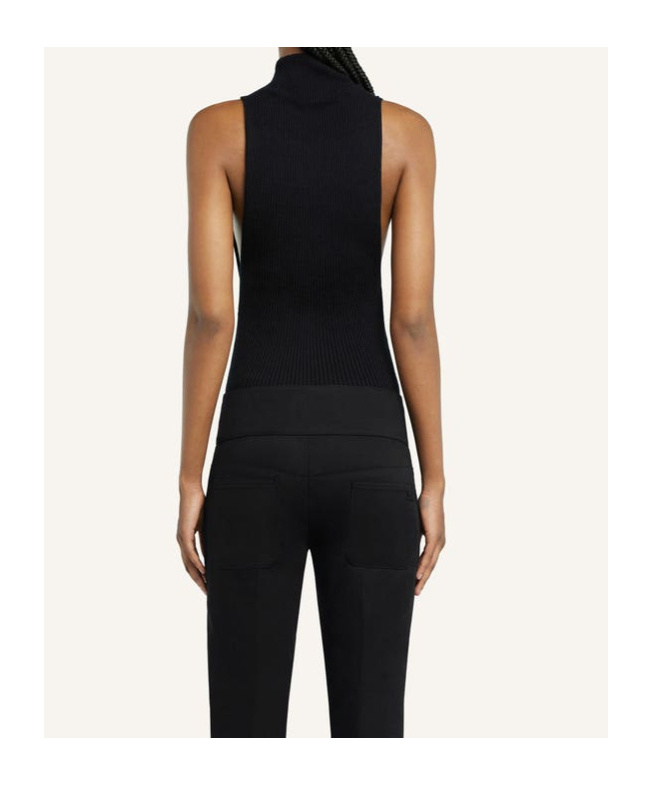Courrèges High Neck Ribbed Sleeveless Top In Black