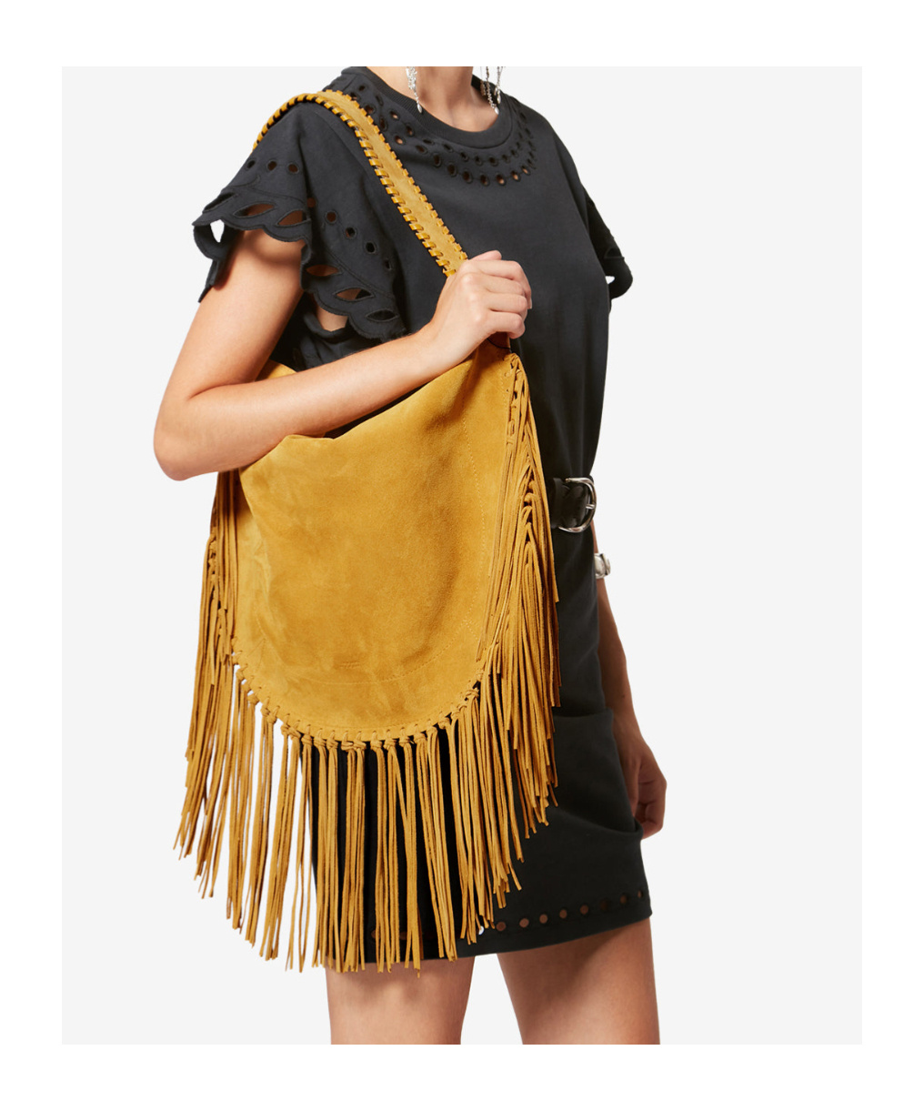 Isabel Marant Oskan Fringed Suede Shoulder Bag In Yellow