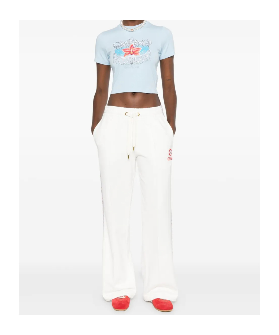 Casablanca Blades Orchid-print Cotton T-shirt In Blue