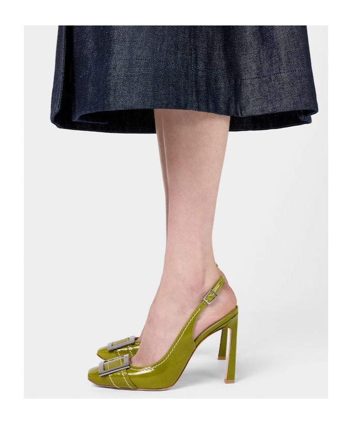 Roger Vivier Trompette Slingback Pumps In Patent Leather In Green