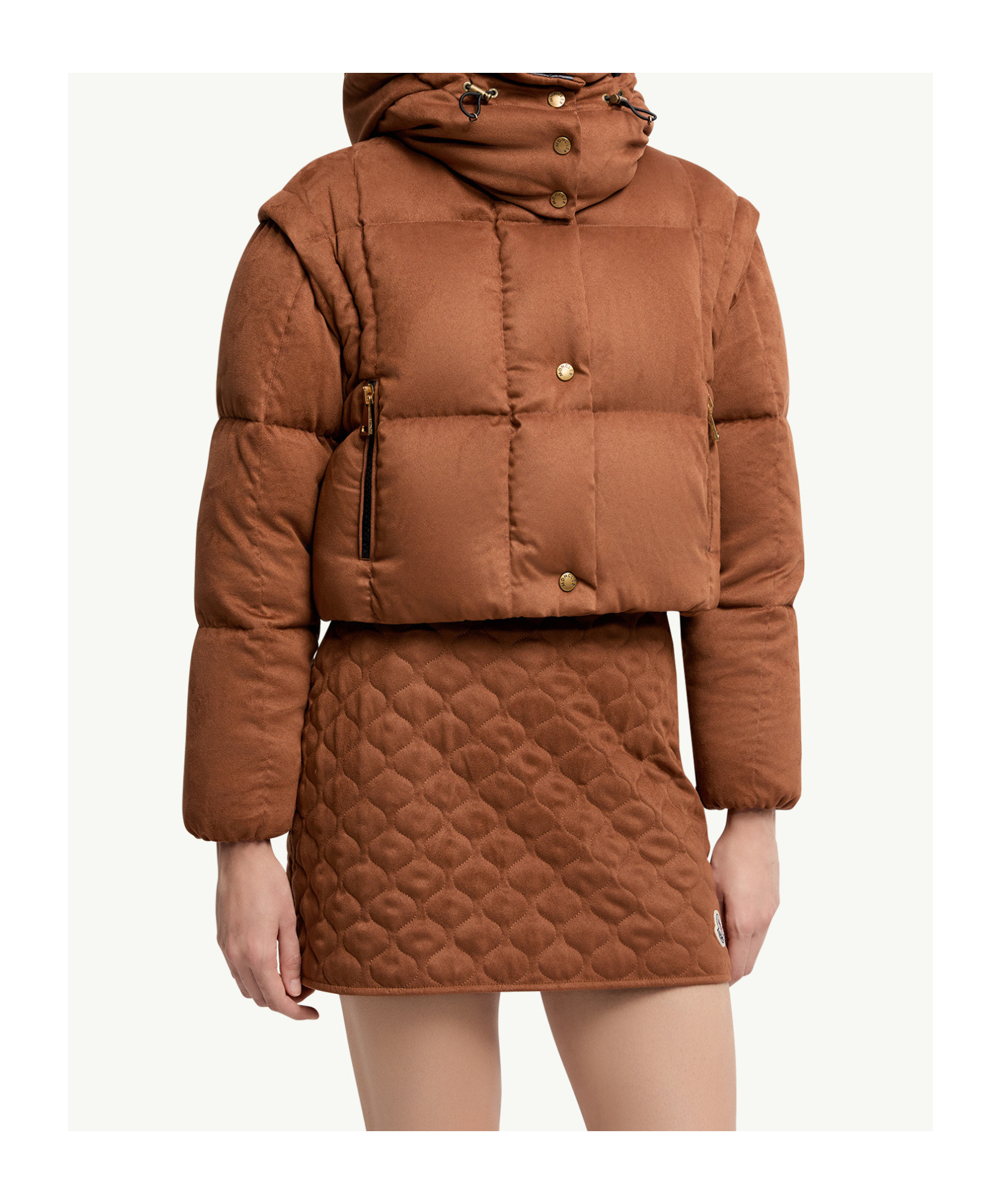 Moncler Paterne Convertible Short Down Jacket With Detachable Hood In Brown