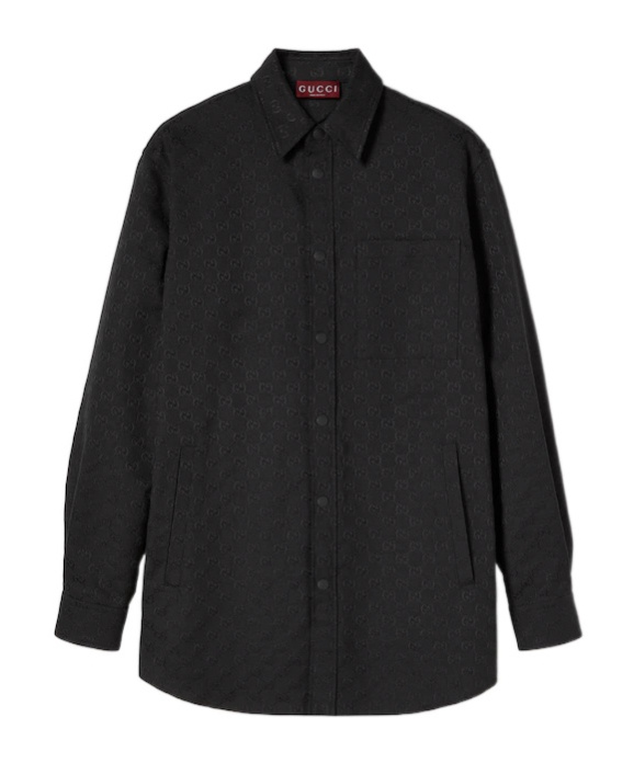 Gucci Mens Black Monogram-pattern Long-sleeves Relaxed-fit Cotton-blend Shirt In Black