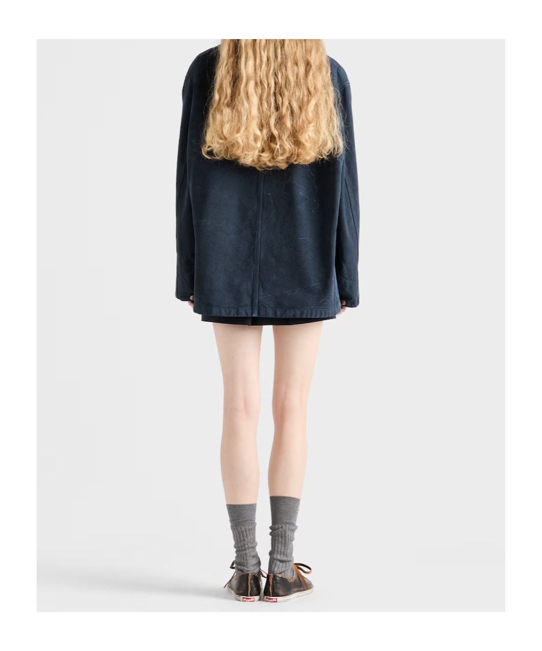 Prada Leather-collar Canvas Utility Jacket In Blue