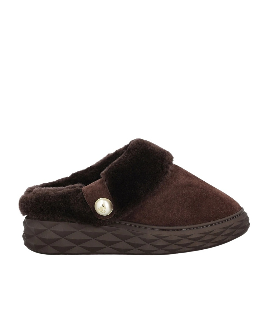 Jimmy Choo Diamond Maxi Suede-shearling Mules In Brown