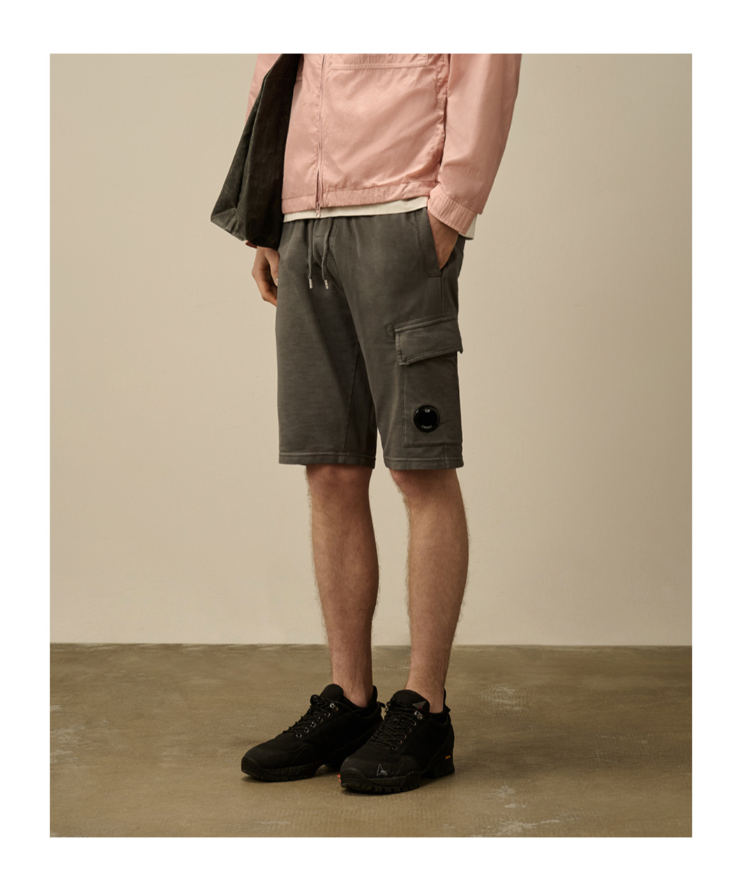 C.p. Company Lens-detail Cotton Track Shorts In Black