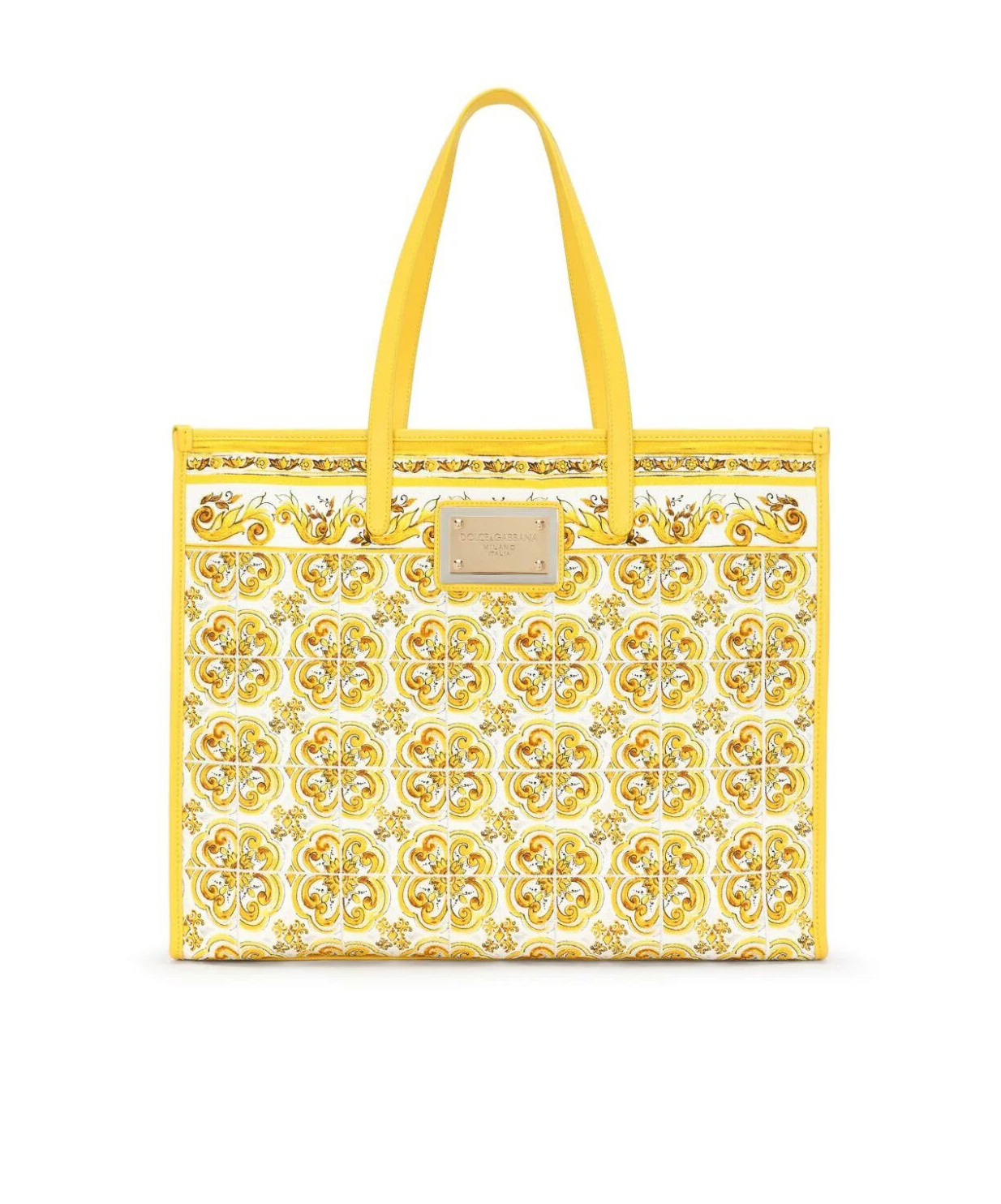 Shop Dolce & Gabbana Large Majolica-print Canvas Tote Bag In Yellow