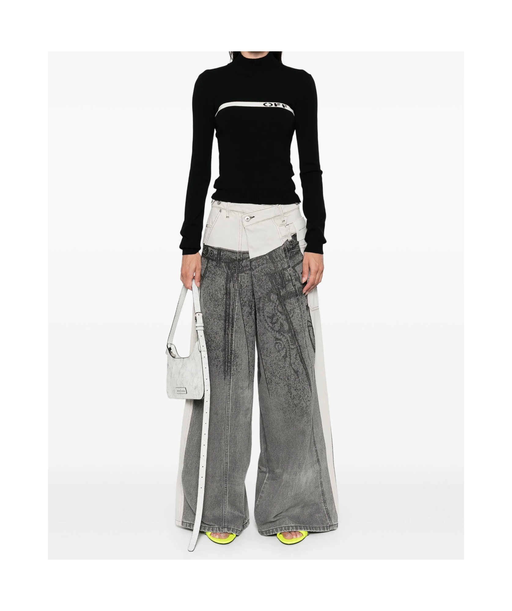 Off-white Logo-stripe Mock-neck Top In Black